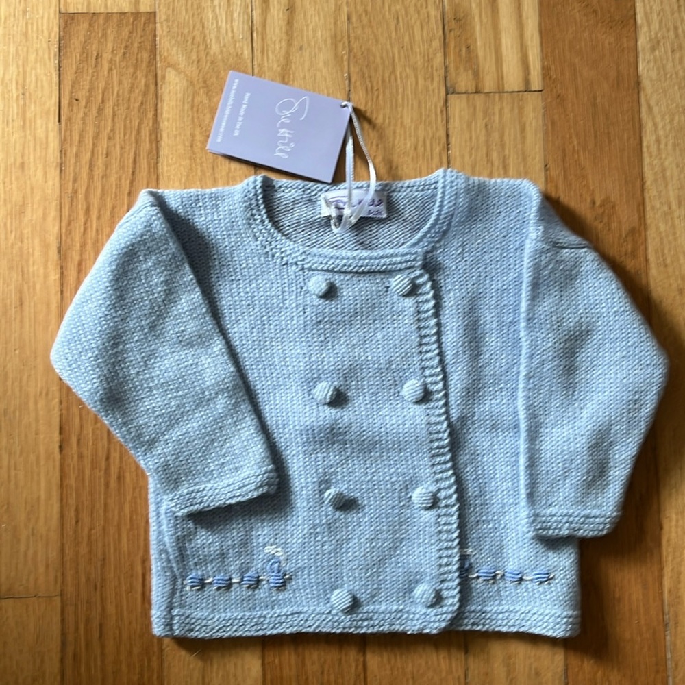 NWT Sue Hill baby sweater with an embroidered train. 6-12m